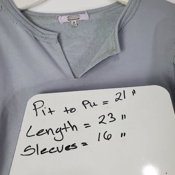 GIMMICK BKE Womens Blouse Medium Pieced Lace Pigeon Gray/Blue Green Cottage Slub - Picture 5 of 13